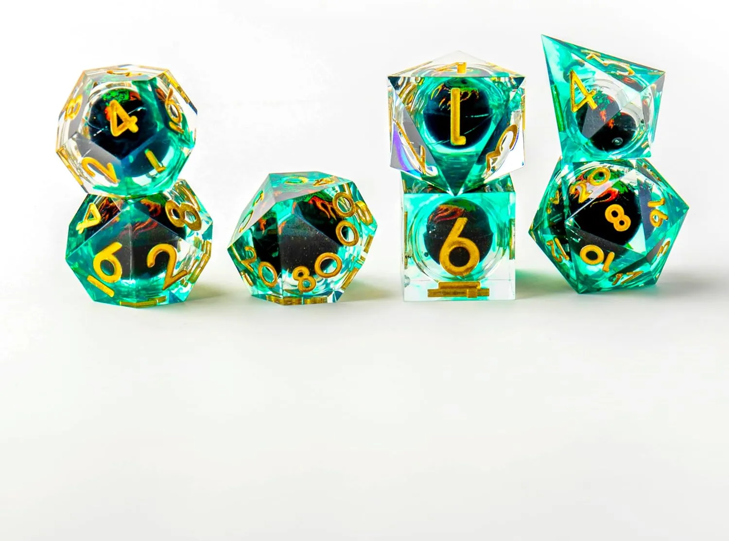 Skull DND Dice Set, Sharp Edged Resin Dice Set for Dungeons and Dragons, 7pcs RPG Polyhedral D&D Dice, MTG Role Playing Dice D20 D12 D10 D8 D6 D4 with Gift Box(Green Gold)