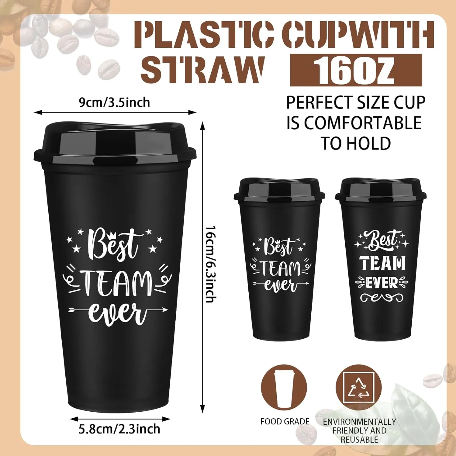 Sliner 12 Pcs Best Team Ever Thank You Gifts Employee Appreciation 16 oz Reusable Coffee Cups with Lids Employee Motivation Gifts for Teacher Nurses Staff Coworkers