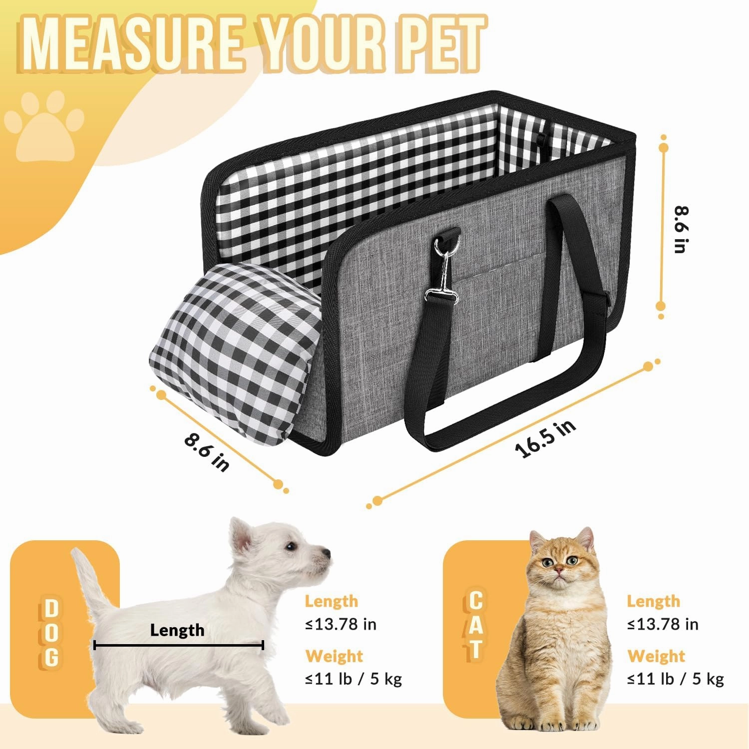 SlowTon Console Dog Car Seat - Portable Dogs Armrest Booster Seat for Small Dog, Anti-Collapse Pet Car Seat with Soft Cushion Safety Belt, Support Pet Up to 11lbs (Grey)