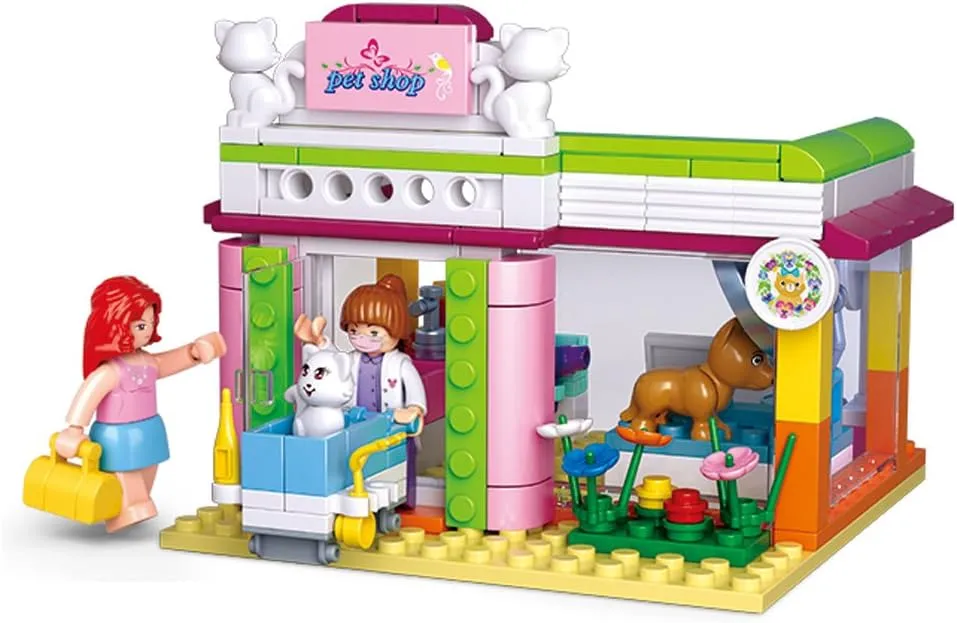 Sluban M38-B0602 Pink Dream Series Blocks Shop Bricks Toy (195 Piece), Pet Store
