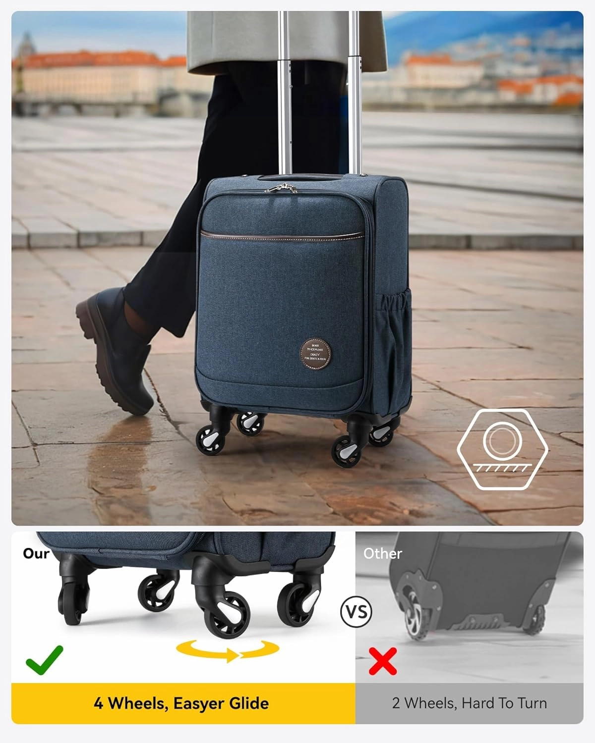 Small Carry On Luggage with Wheels, 16 Inch Lightweight Luggage with Front Opening, Soft Sided Rolling Travel Suitcase (Blue)