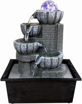 Small Indoor Fountain and Waterfall, Zen Meditation Waterfall Feature with Color LED Light, Tabletop Feng Shui Water Fountain Decor for Home Office Bedroom Living Room