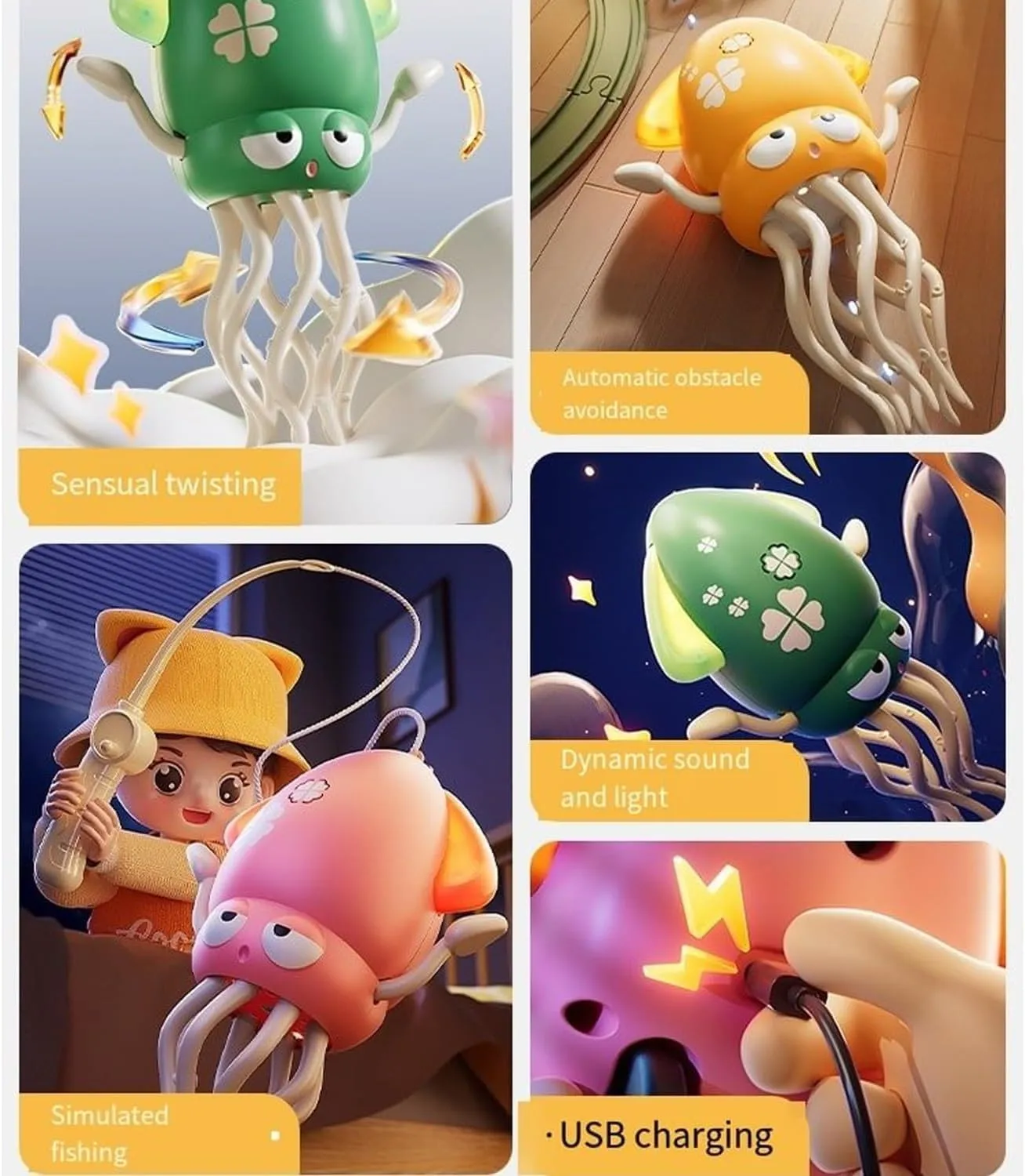 Smart Tentacle Explorer, Wiggly Wonder Octopus, Dancing Octopus, Electric Automatic Obstacle Avoidance Octopus, Crazy 8-Leg Action Octopus, Smart-Tentacle Pet Toys (Green)