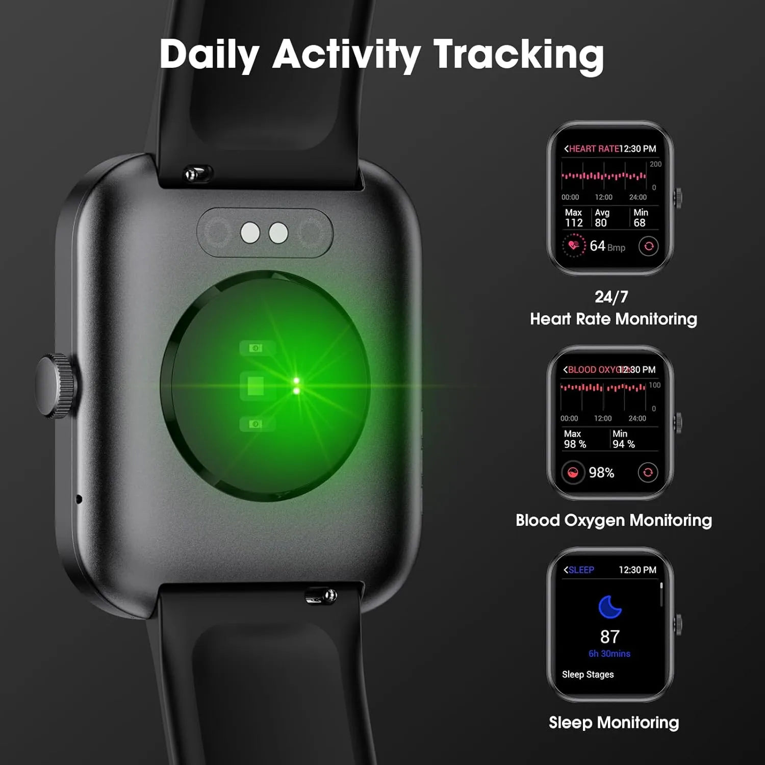 Smart Watch (Answer/Make Call) for Women Men, Fitness Tracker with Heart Rate, Blood Oxygen, Sleep Tracker, IP68 Waterproof Fitness Watch Step Calorie Counter Pedometer Compatible iPhone & Android