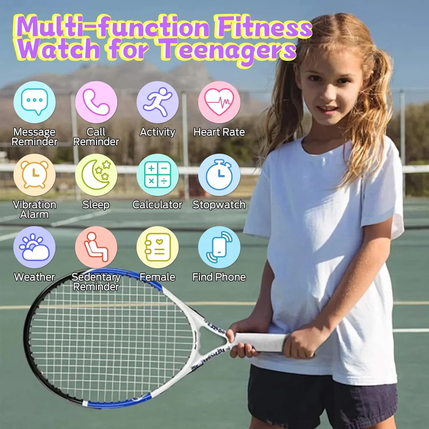 Smart Watch for Kids, Fitness Tracker with Pedometer, 100  Sport Modes, Heart Rate, Sleep Monitor, Spo2, Calorie Step Counter, Fitness Watch 1.75"HD, Birthday Gifts for Girls Boys Teens 5-16 Purple