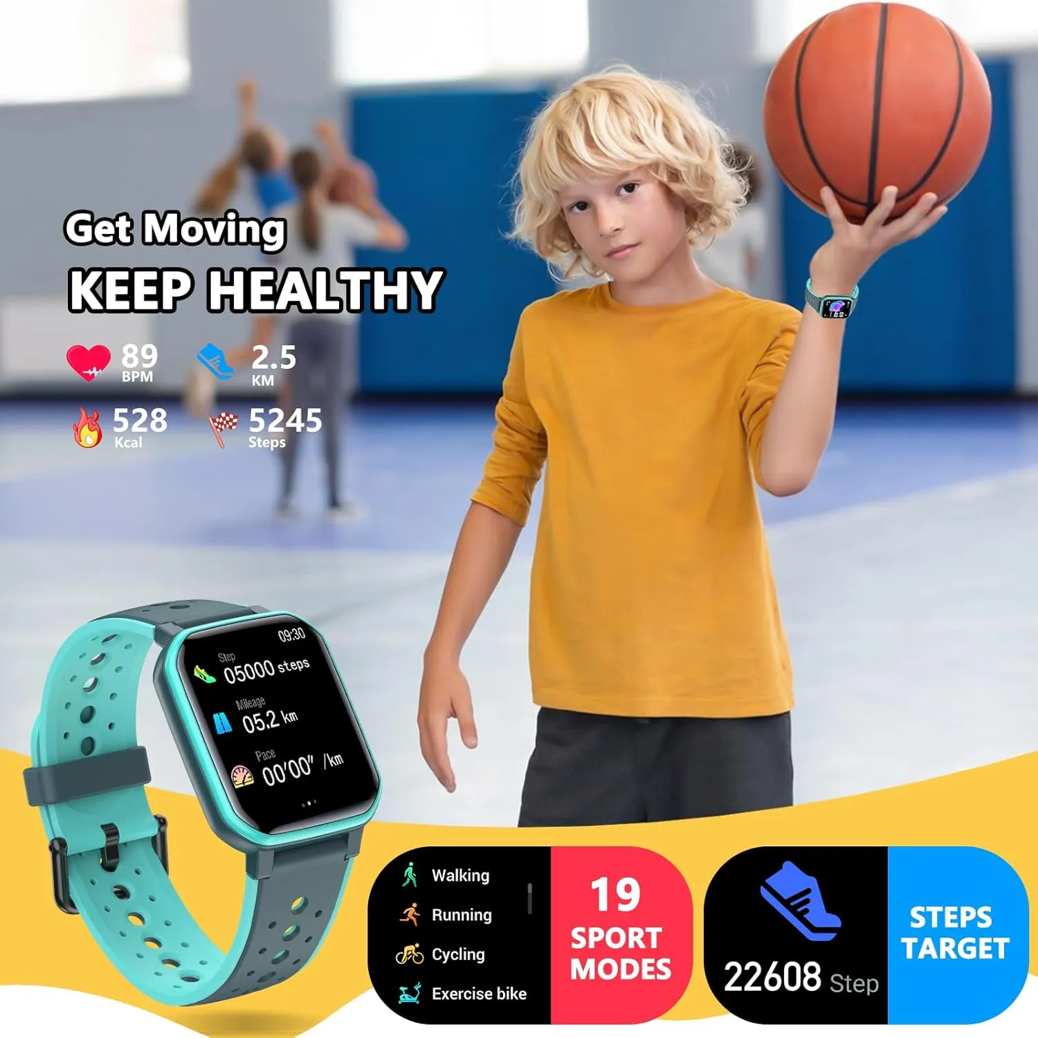 Smart Watch for Kids Teens, No Phone Needed Fitness Tracker Boy Girls Watch with 19 Sport Modes, Pedometer, Sleep Monitor, Kids Watch Birthday Gifts Toy Gift for Girls Boys 6-16 (Green)
