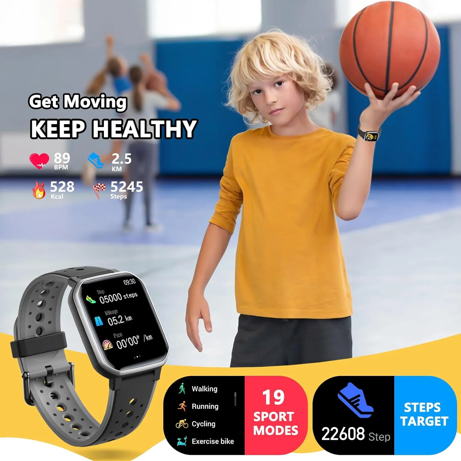 Smart Watch for Kids Teens, No Phone Needed Fitness Tracker Boy Girls Watch with 19 Sport Modes, Pedometer, Sleep Monitor, Kids Watch Birthday Gifts Toy Gift for Girls Boys 6-16 (Silver)