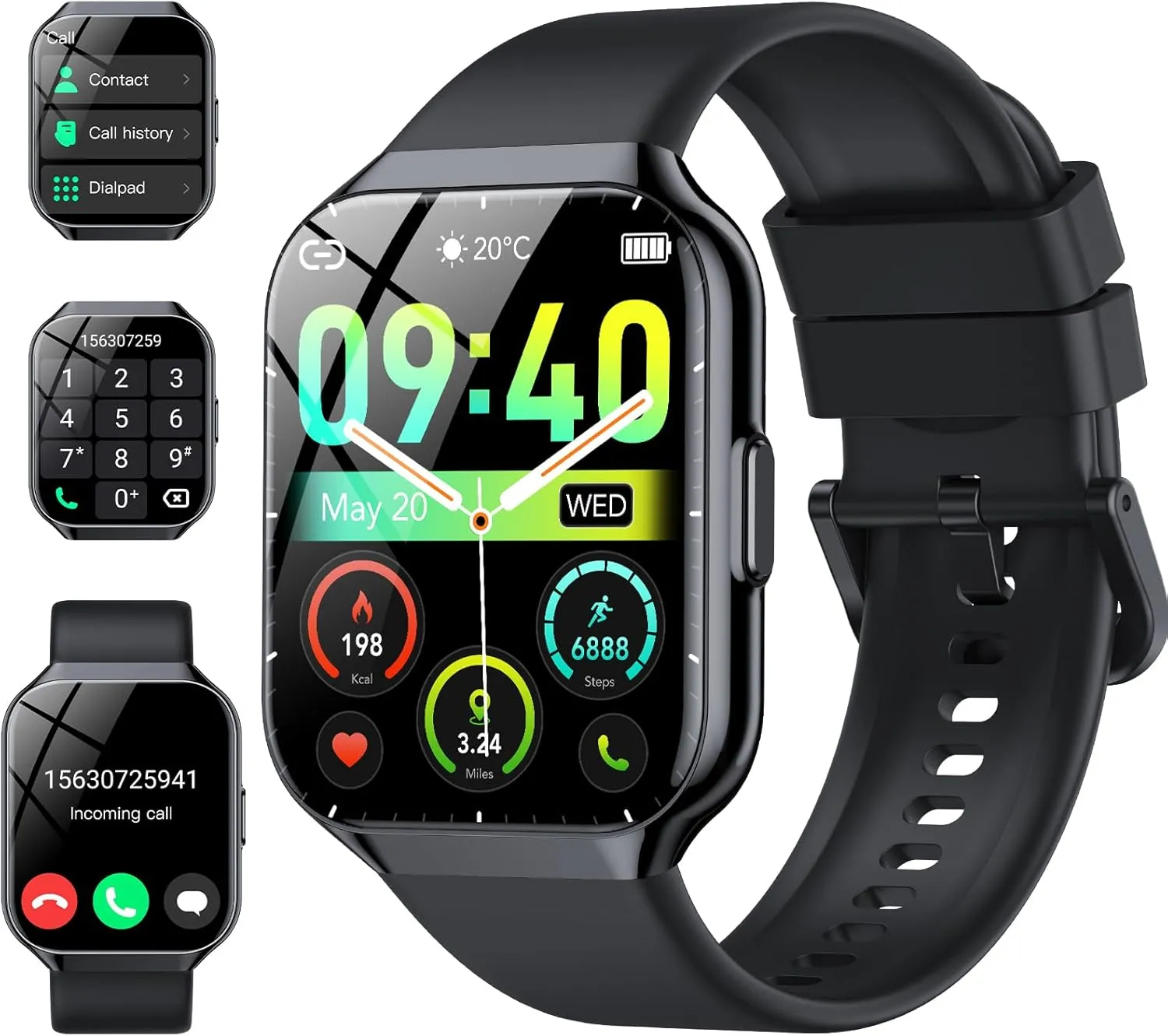Smart Watch for Men Women, 1.96" Smartwatch (Answer/Make Call), IP68 Waterproof Fitness Tracker, 112  Sport Modes Smartwatches for Android iOS, Black​