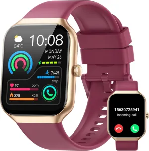 Smart Watch for Men Women (Answer/Make Call), 1.96"HD Smartwatch with Heart Rate/Sleep Monitor/Pedometer/Calories, 113  Sports Fitness Watch, IP68 Waterproof Activity Tracker for Android iOS Wine Red