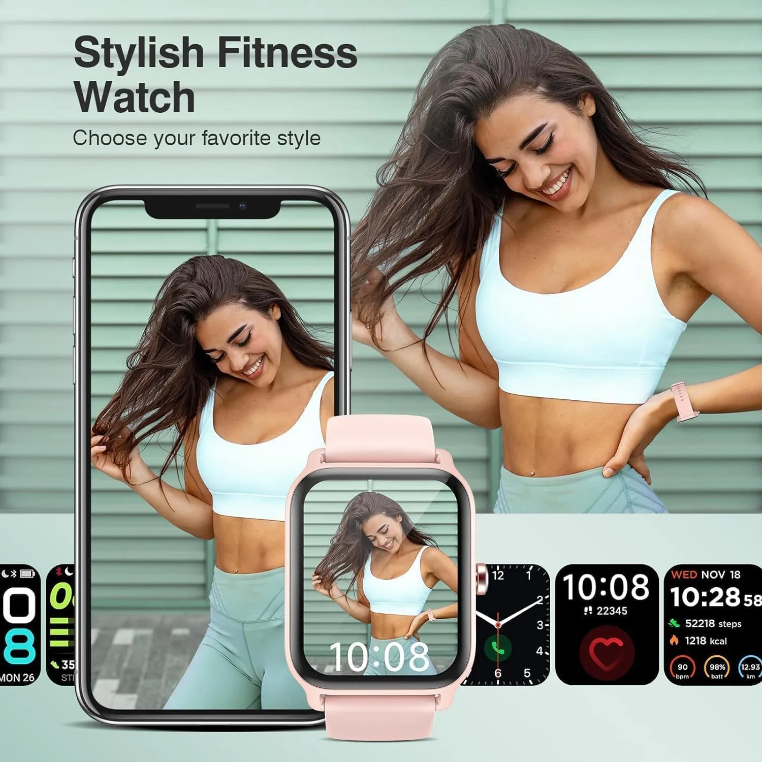 Smart Watch for Women Men, Smartwatch 1.8'' Alexa Fitness Tracker IP68 Waterproof Smart Watches for Women Compatible for Android & iOS with Bluetooth Calls, IP68 Heart Rate/Sleep/SpO2 Monitor, 110 