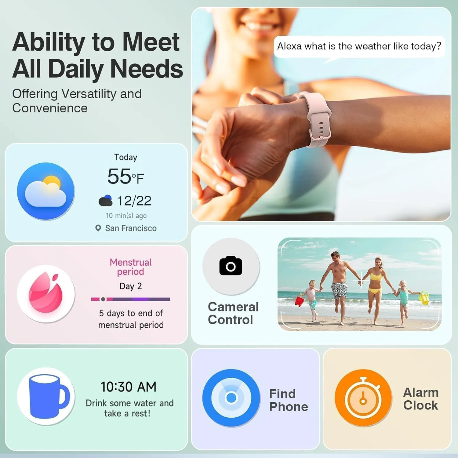 Smart Watch for Women Men, Smartwatch 1.8'' Alexa Fitness Tracker IP68 Waterproof Smart Watches for Women Compatible for Android & iOS with Bluetooth Calls, IP68 Heart Rate/Sleep/SpO2 Monitor, 110 