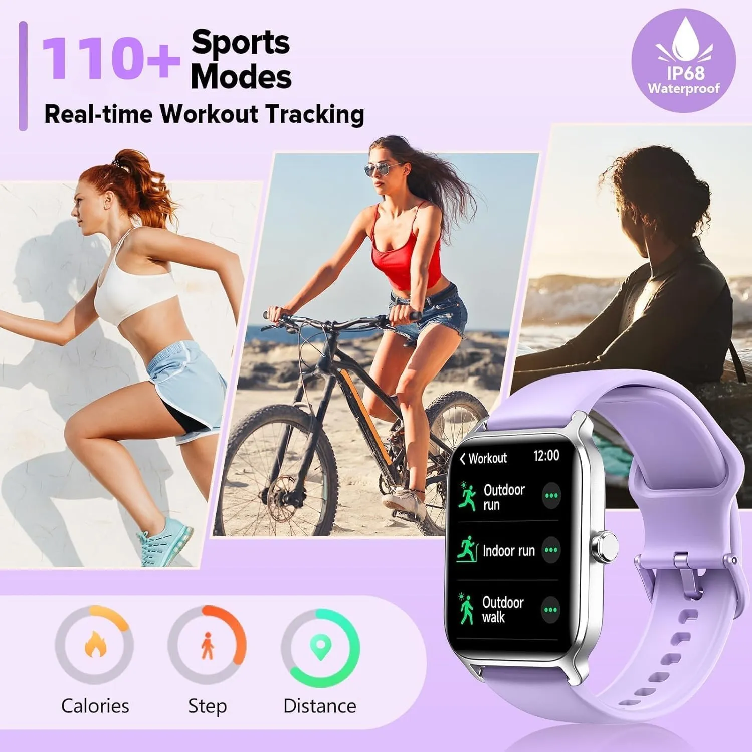Smart Watch for Women Men, Smartwatch 1.8'' Alexa Fitness Tracker IP68 Waterproof Smart Watches for Women Compatible for Android & iOS with Bluetooth Calls, IP68 Heart Rate/Sleep/SpO2 Monitor, 110 