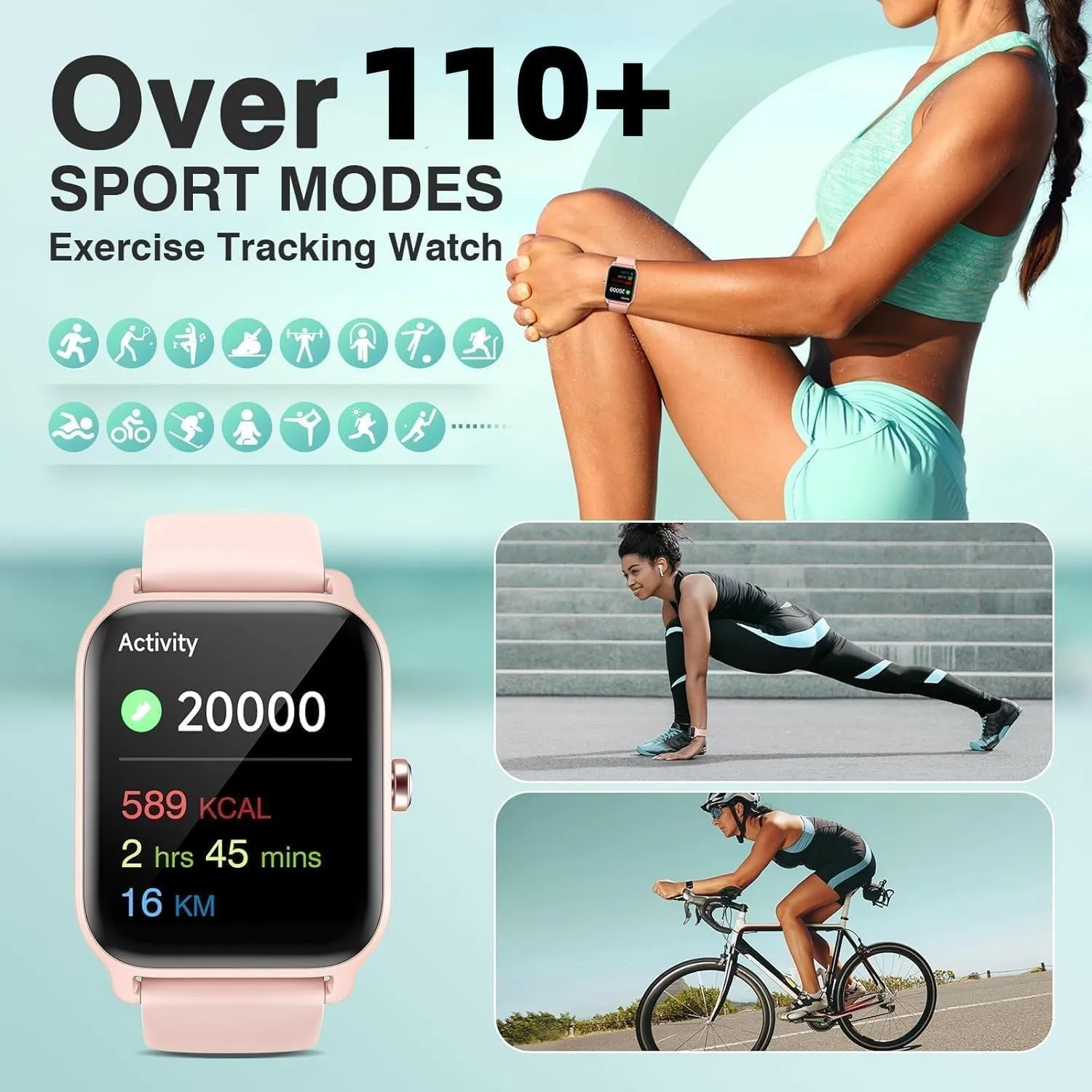 Smart Watch for Women Men, Smartwatch 1.8'' Alexa Fitness Tracker IP68 Waterproof Smart Watches for Women Compatible for Android & iOS with Bluetooth Calls, IP68 Heart Rate/Sleep/SpO2 Monitor, 110 