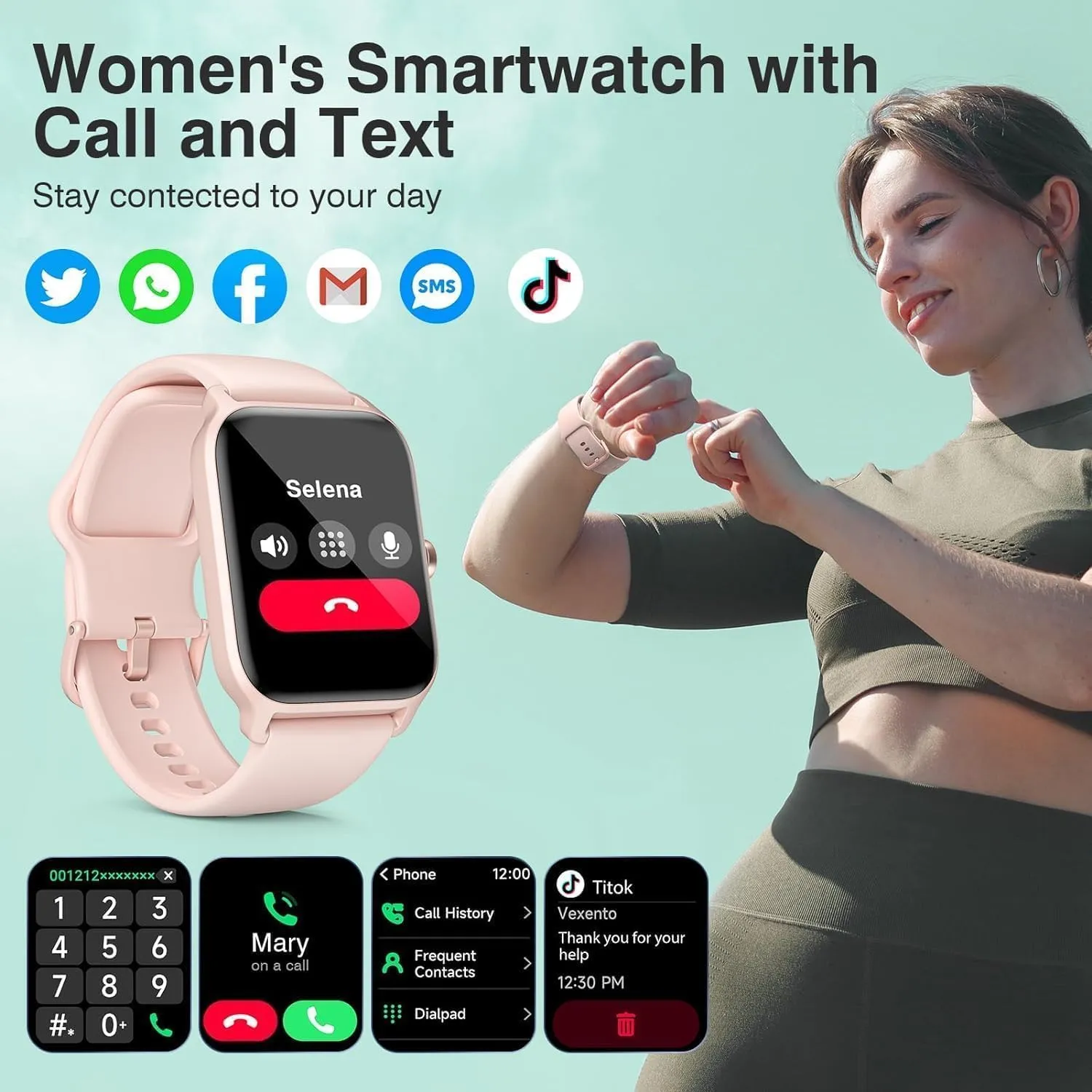 Smart Watch for Women Men, Smartwatch 1.8'' Alexa Fitness Tracker IP68 Waterproof Smart Watches for Women Compatible for Android & iOS with Bluetooth Calls, IP68 Heart Rate/Sleep/SpO2 Monitor, 110 