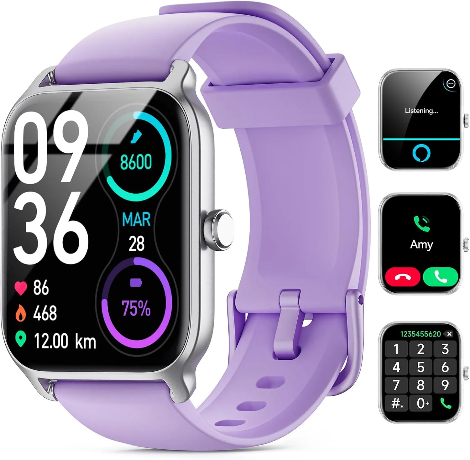 Smart Watch for Women Men, Smartwatch 1.8'' Alexa Fitness Tracker IP68 Waterproof Smart Watches for Women Compatible for Android & iOS with Bluetooth Calls, IP68 Heart Rate/Sleep/SpO2 Monitor, 110 