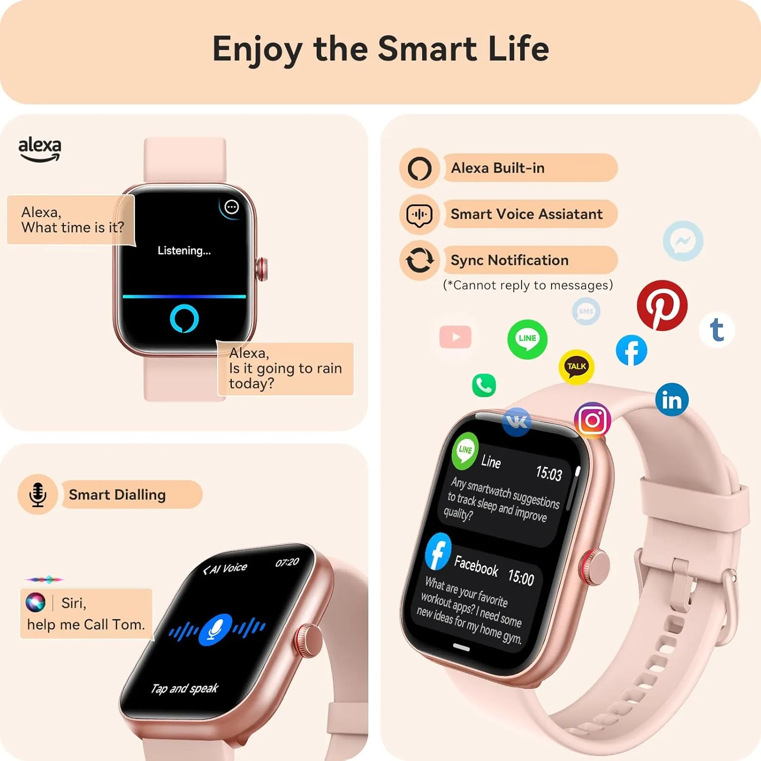 Smart Watch for Women, Smartwatch for iPhone & Android Bluetooth (Answer/Call) Built-in Alexa, 1.91" HD Fitness Tracker with 105  Sport Modes, IP68 Waterproof, Sleep/Heart Rate/SpO2/Stress Monitor