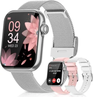 Smart Watches for Women, Health Fitness Watch for Android iPhone, Sleep/Heart Rate/SpO2/Blood Pressure Monitor, 1.85'' Smartwatch for Calls/SMS/Notifications, 100  Sports Modes, 300  Dials, 3 Bands