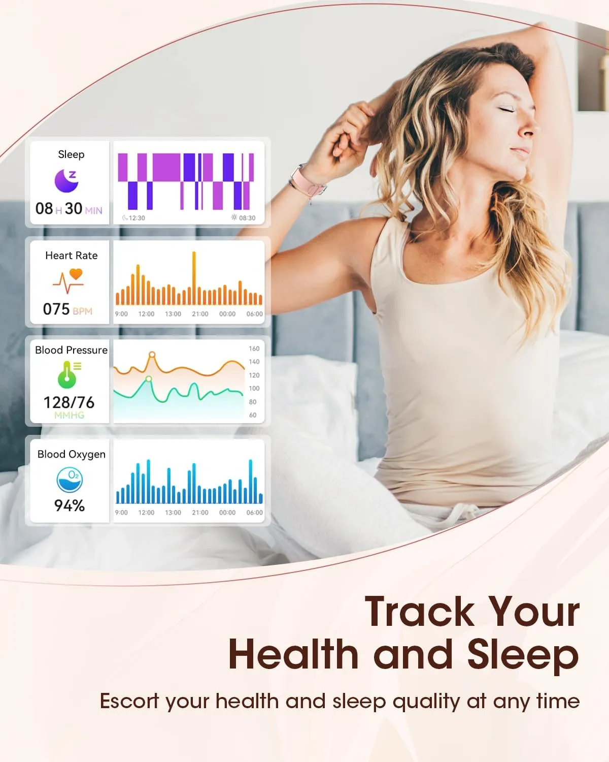 Smart Watches for Women, Health Fitness Watch for Android iPhone, Sleep/Heart Rate/SpO2/Blood Pressure Monitor, 1.85'' Smartwatch for Calls/SMS/Notifications, 100  Sports Modes, 300  Dials, 3 Bands
