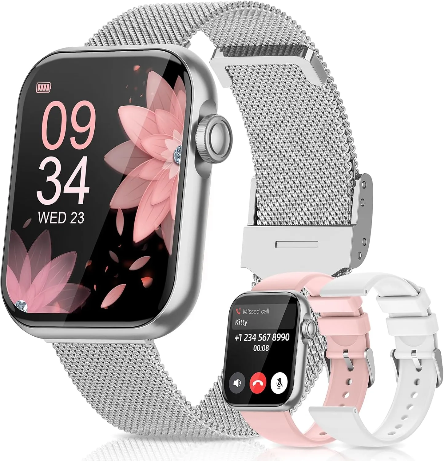Smart Watches for Women, Health Fitness Watch for Android iPhone, Sleep/Heart Rate/SpO2/Blood Pressure Monitor, 1.85'' Smartwatch for Calls/SMS/Notifications, 100  Sports Modes, 300  Dials, 3 Bands