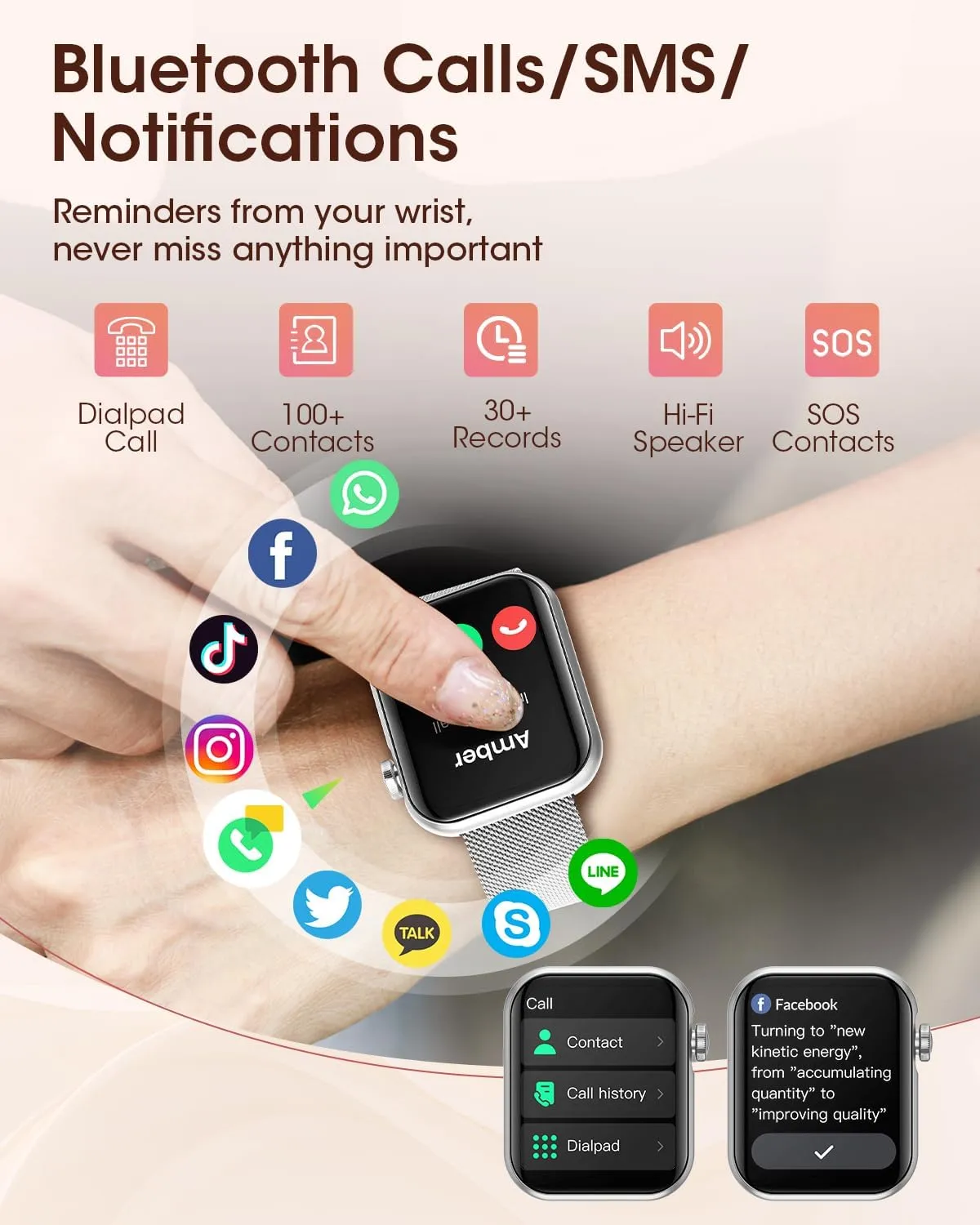 Smart Watches for Women, Health Fitness Watch for Android iPhone, Sleep/Heart Rate/SpO2/Blood Pressure Monitor, 1.85'' Smartwatch for Calls/SMS/Notifications, 100  Sports Modes, 300  Dials, 3 Bands