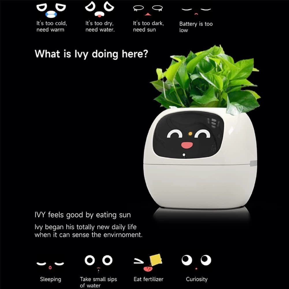 Smart Flowerpots,Smart Pet Planter,Ai Planter,Intelligent Flowerpots,Multiple Expressions,7 Smart Sensors, and Ai Chips Make Raising Plants Easy and Fun for Living Room,Plant-Free,Yellow