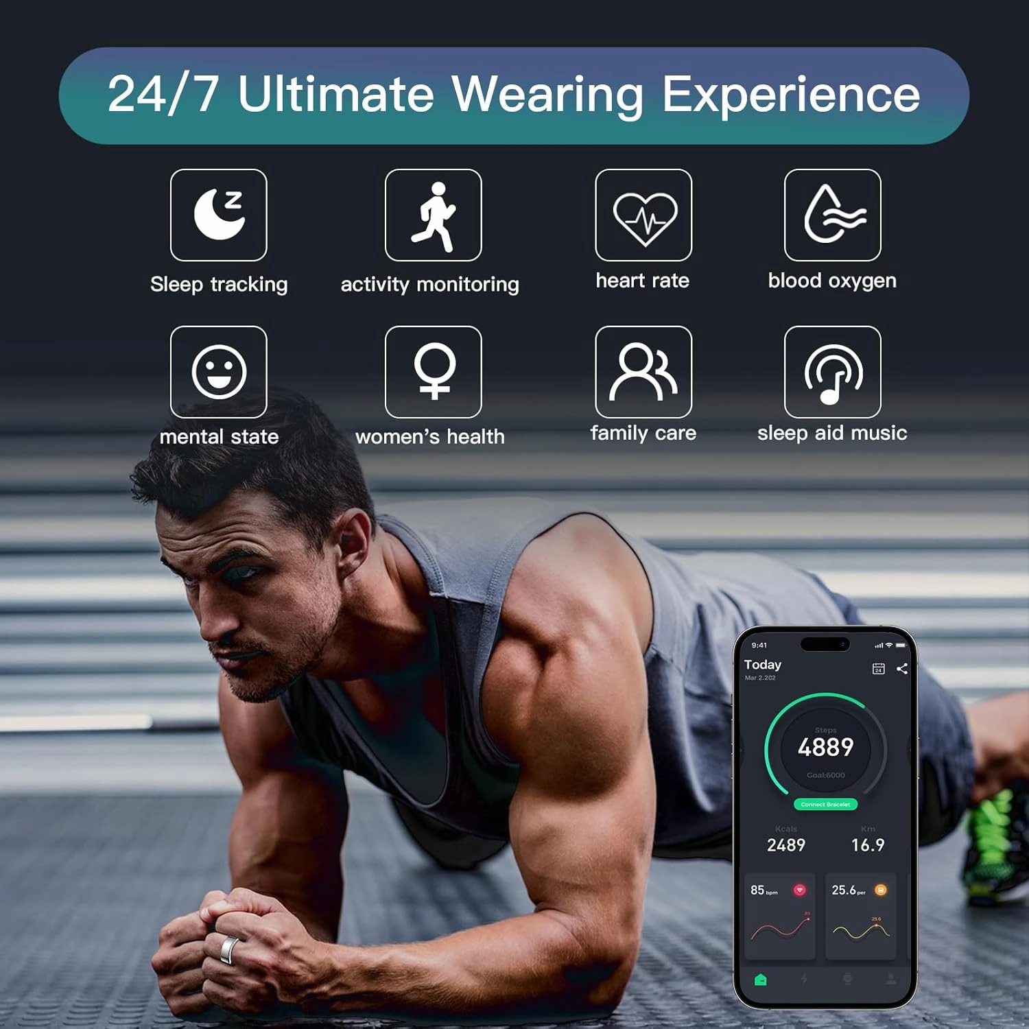 Smart Ring Health Tracker for Women Men, Sleep Tracker with Heart Rate and Blood Oxygen, Fitness Ring for Activity Monitoring, 15 Days Battery, No Subscription, Titanium Alloy(Black, #8)