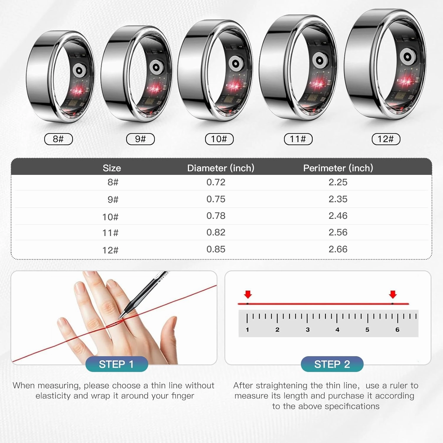 Smart Ring Health Tracker for Women Men, Sleep Tracker with Heart Rate and Blood Oxygen, Fitness Ring for Activity Monitoring, 15 Days Battery, No Subscription, Titanium Alloy(Black, #8)