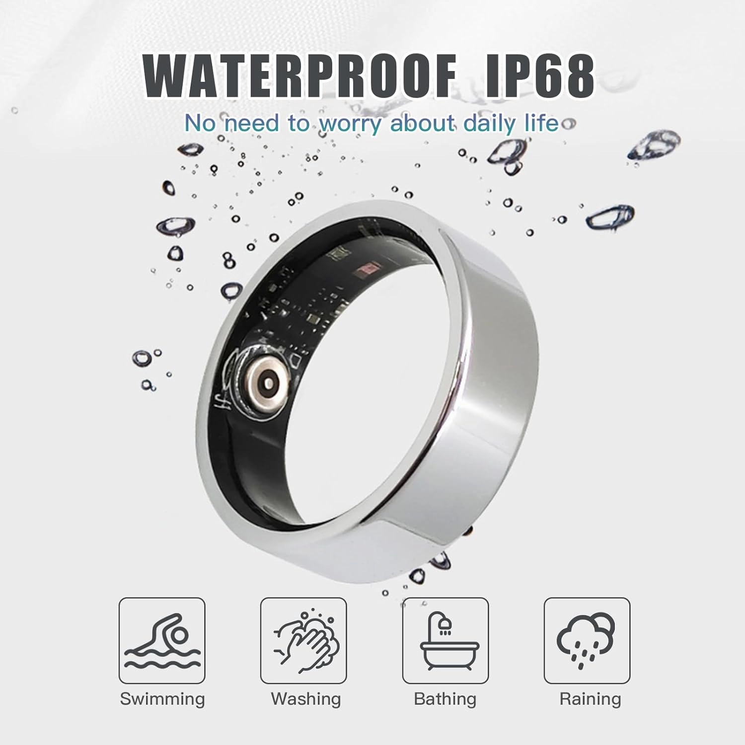 Smart Ring Health Tracker for Women Men, Sleep Tracker with Heart Rate and Blood Oxygen, Fitness Ring for Activity Monitoring, 15 Days Battery, No Subscription, Titanium Alloy (Black, #9)