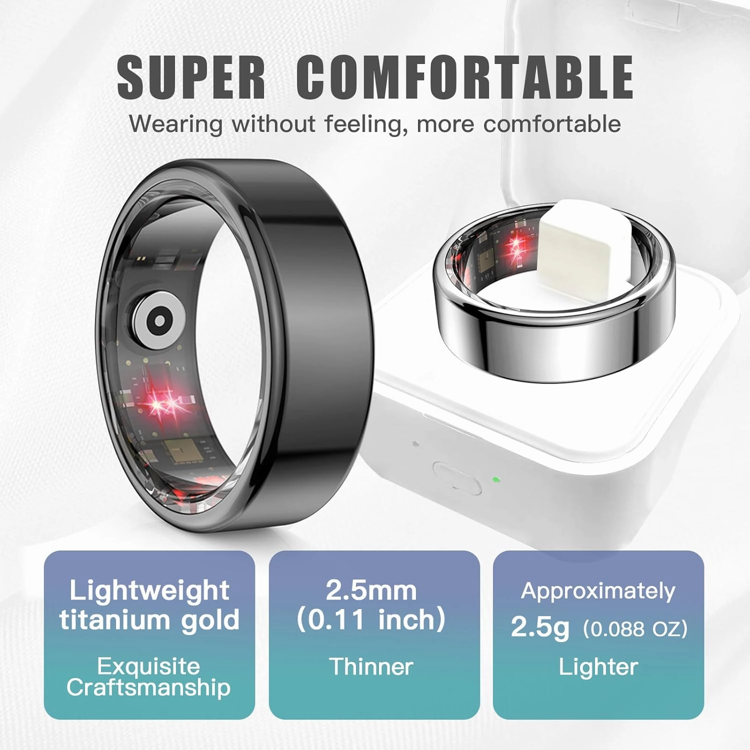 Smart Ring Health Tracker for Women Men, Sleep Tracker with Heart Rate and Blood Oxygen, Fitness Ring for Activity Monitoring, 15 Days Battery, No Subscription, Titanium Alloy (Gold, #11)