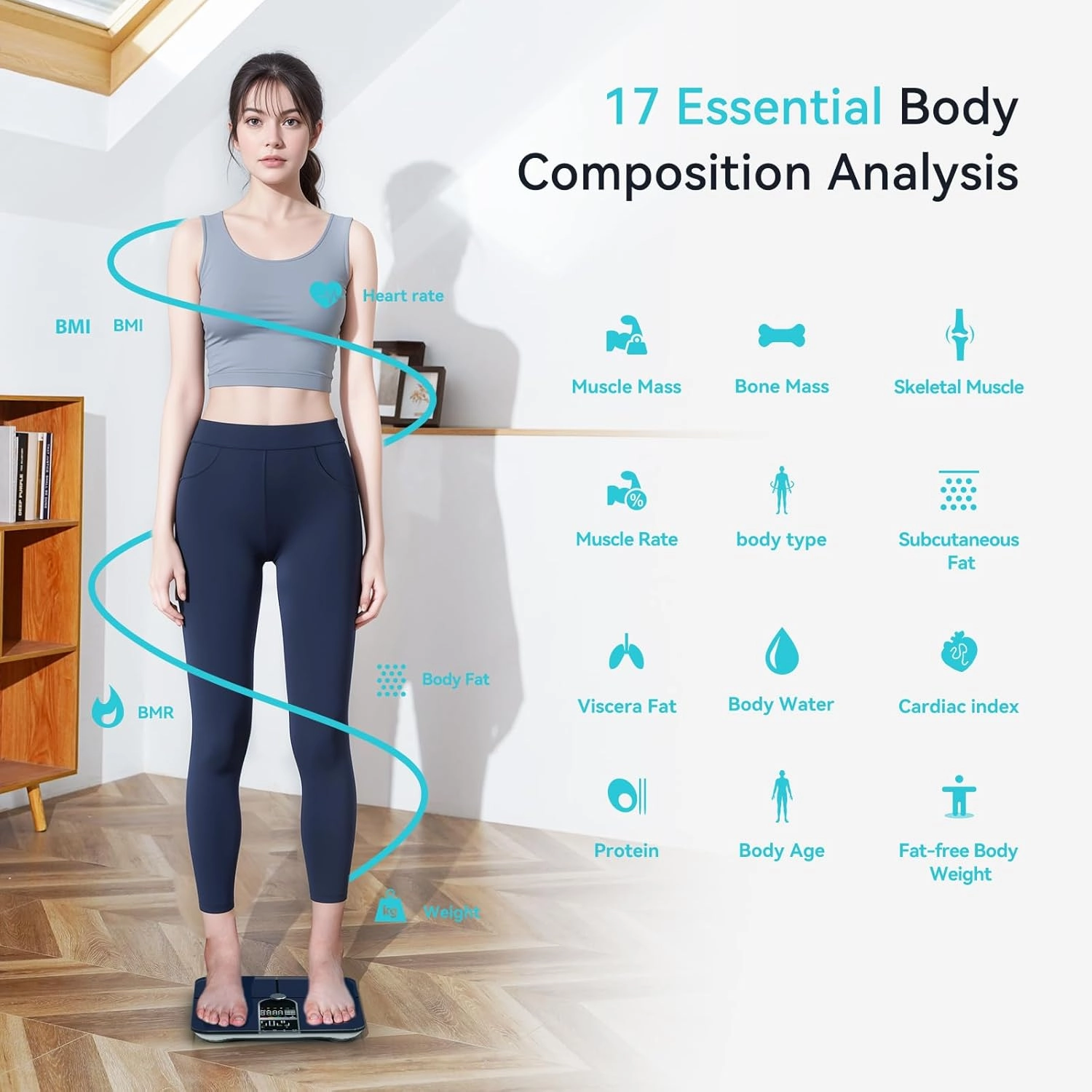 Smart Scales for Body Weight, Dual Screen Display Digital Bathroom Scale High Accuracy Analyze 17 Body Composition Metrics Weight Watchers Scale for Body Weight Fat