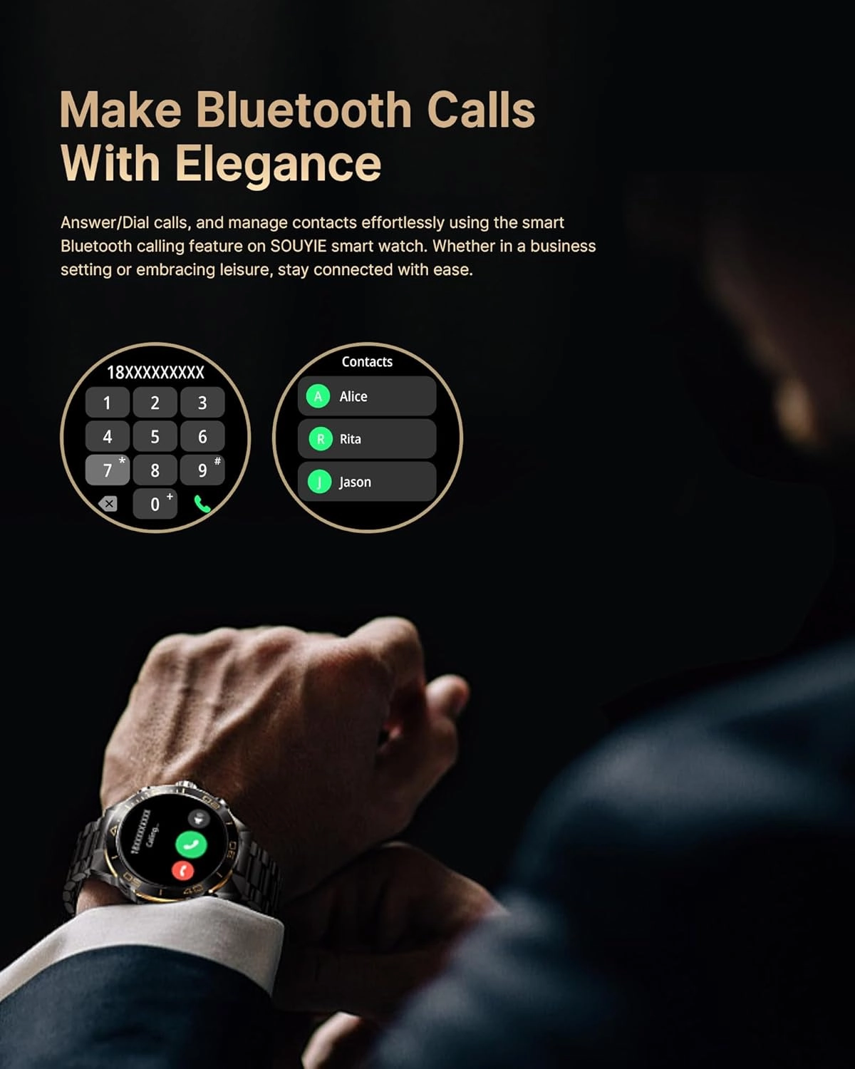 Smart Watch for Men Answer/Make Call for Android iPhone, 1.43" AMOLED HD Screen Mens Luxury Watch, 400mAh Heavy Duty Smartwatch Heart Rate Blood Oxygen Blood Pressure Sleep Monitor Pedometer, 2 Straps