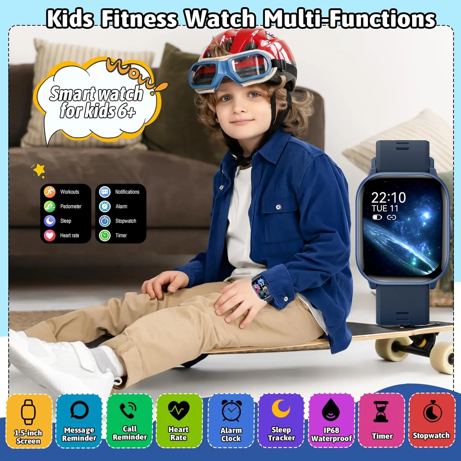 SmartWatch for Kids,Kids Watch Girls Boys Watch with 20 Sport Modes, Pedometer, Sleep Monitor, Kids Sport Watches Birthday Gifts Toy Gift for Girls Boys 6-16 (Blue)