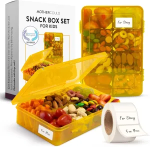 Snack Box Containers Set of 2-Reusable,100 Dissolvable Labels, 8 Adjustable Compartments, Dishwasher Safe, BPA-Free, Meal Prep Container, PARENT TESTED PARENT APPROVED AWARD (2 Pack) (Yellow)