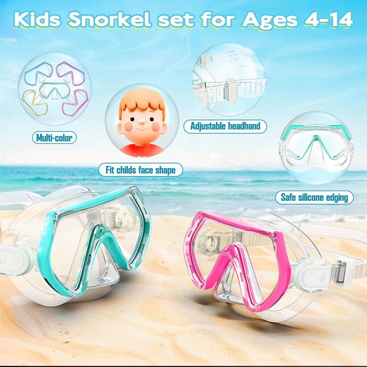 Snorkeling Gear for Kids, Kids Snorkel Set for Ages 3-14, Anti-Fog Diving Mask and Dry Top Snorkel Combo Set, Unisex Swimming Goggles
