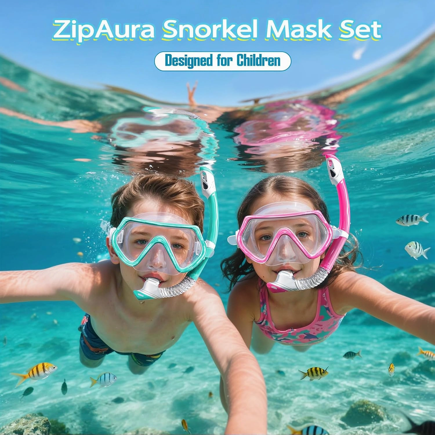 Snorkeling Gear for Kids, Kids Snorkel Set for Ages 3-14, Anti-Fog Diving Mask and Dry Top Snorkel Combo Set, Unisex Swimming Goggles