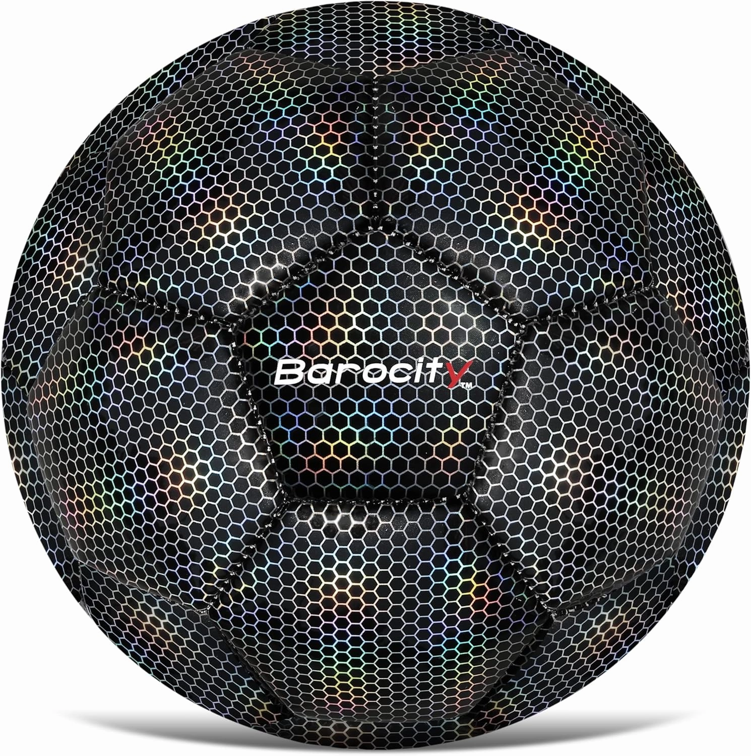 Soccer Ball - Premium Boy and Girl Official Match Ball with Cool Reflective Iridescent Rainbow Hex Pattern, Durable, Indoor, Outdoor, Training, Practice, Playtime and Games