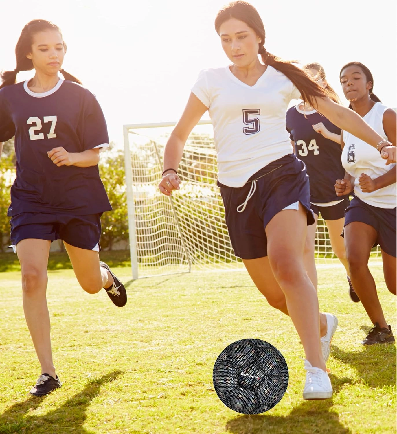 Soccer Ball - Premium Boy and Girl Official Match Ball with Cool Reflective Iridescent Rainbow Hex Pattern, Durable, Indoor, Outdoor, Training, Practice, Playtime and Games