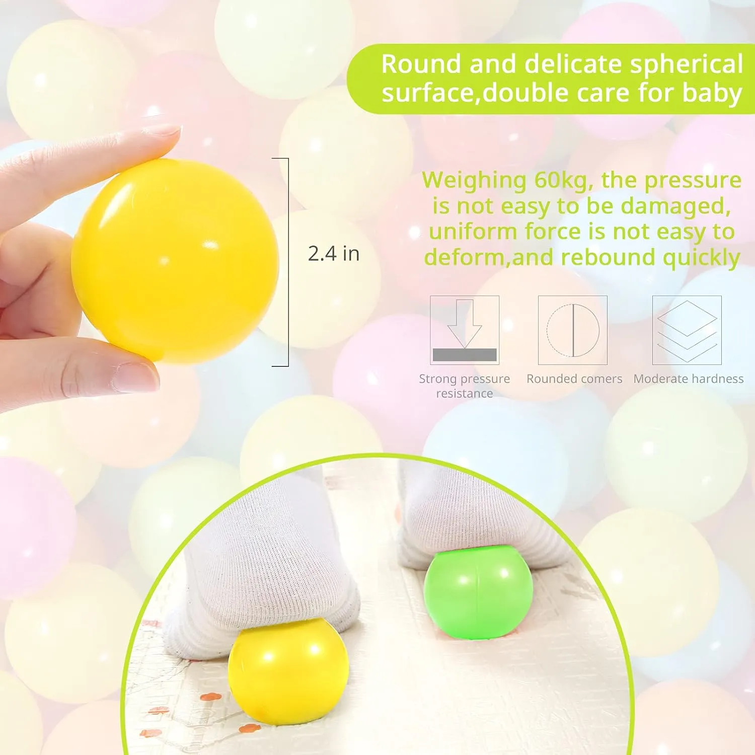 Soft Plastic Ball Pit Balls, 100 200 500pcs Plastic Toy Balls for Kids, Crush Proof Stress Balls for Baby Toddler Birthday Party, Ball Pits Play Tent, Baby Pool Water Toys, Party Decoration