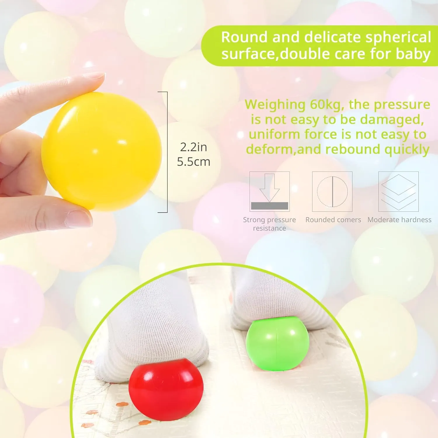 Soft Plastic Ball Pit Balls, 100 200 500pcs Plastic Toy Balls for Kids, Crush Proof Stress Balls for Baby Toddler Birthday Party, Ball Pits Play Tent, Baby Pool Water Toys, Party Decoration