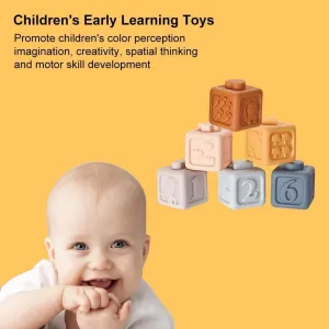 Soft Silicone Building Blocks Montessori Toy for 6  Months Baby (White Bear)