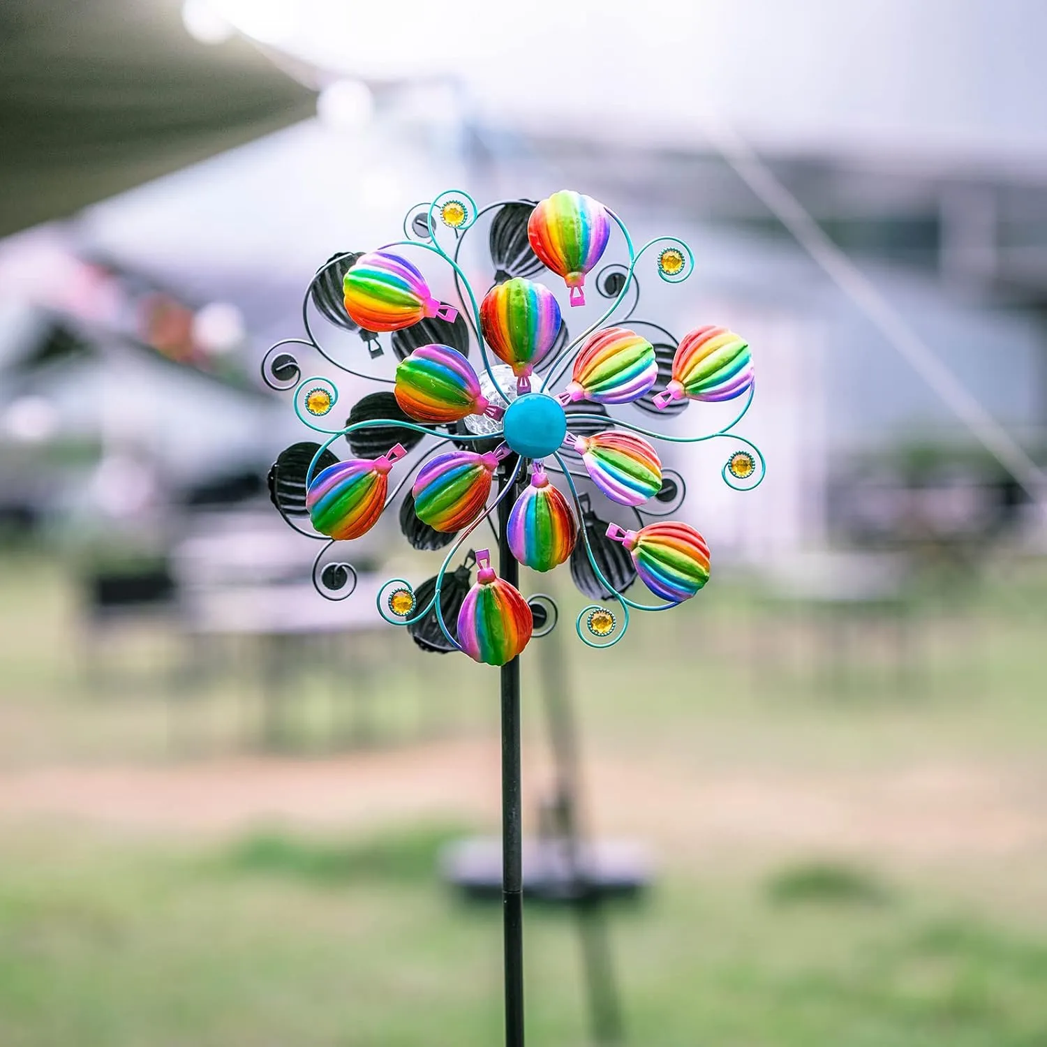 Solar Wind Spinners for Yard and Garden- 58.2 Inch Metal Wind Sculptures Outdoor Clearance Kinetic Windmills with Multi Color Led Glass Ball