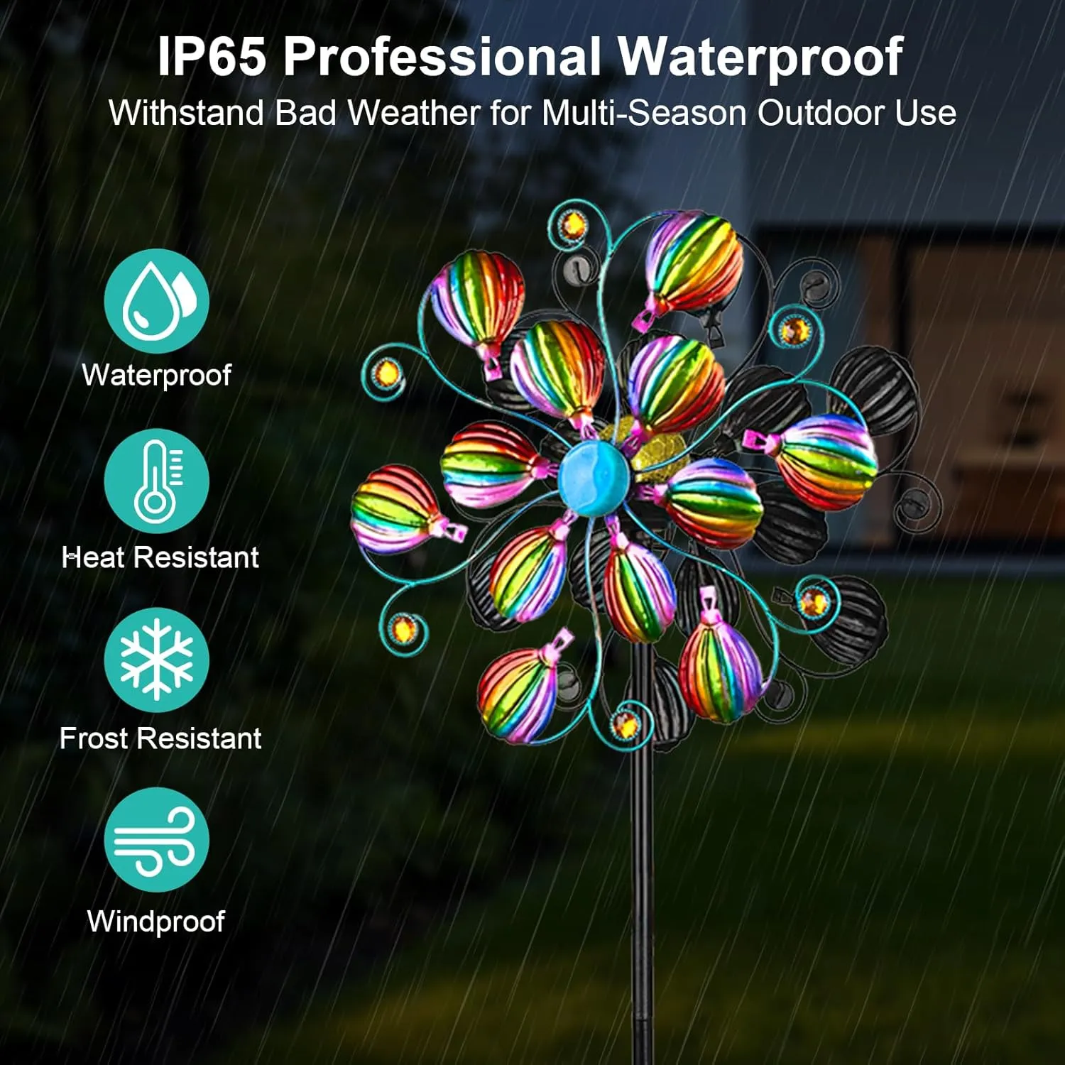 Solar Wind Spinners for Yard and Garden- 58.2 Inch Metal Wind Sculptures Outdoor Clearance Kinetic Windmills with Multi Color Led Glass Ball