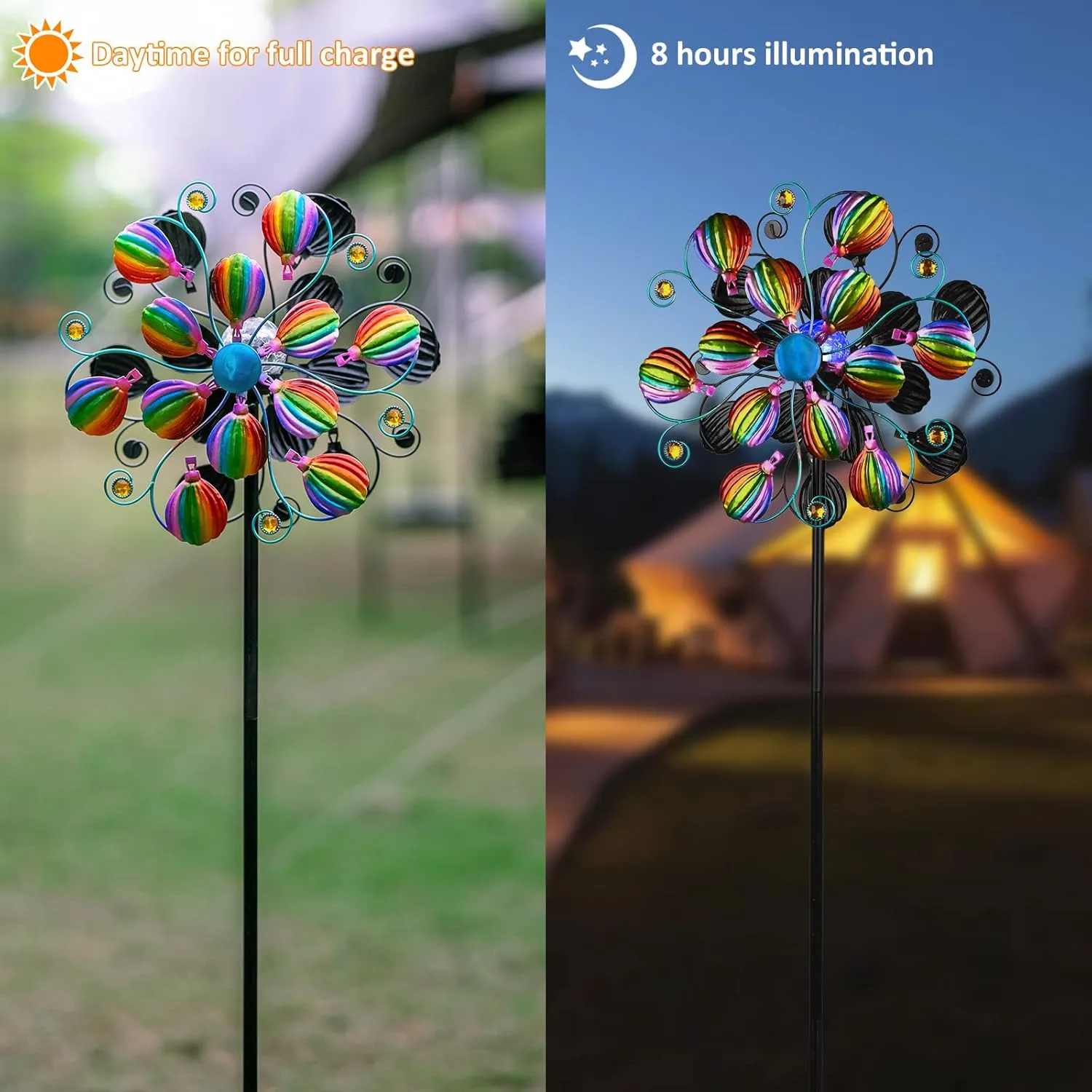 Solar Wind Spinners for Yard and Garden- 58.2 Inch Metal Wind Sculptures Outdoor Clearance Kinetic Windmills with Multi Color Led Glass Ball