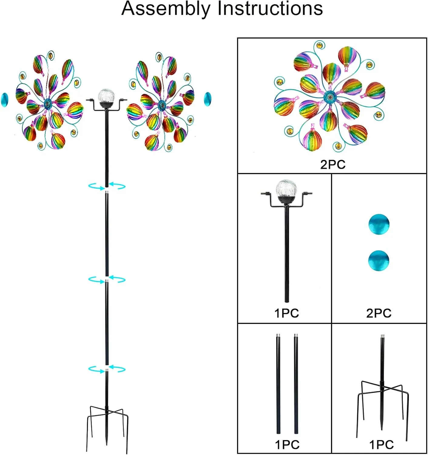 Solar Wind Spinners for Yard and Garden- 58.2 Inch Metal Wind Sculptures Outdoor Clearance Kinetic Windmills with Multi Color Led Glass Ball