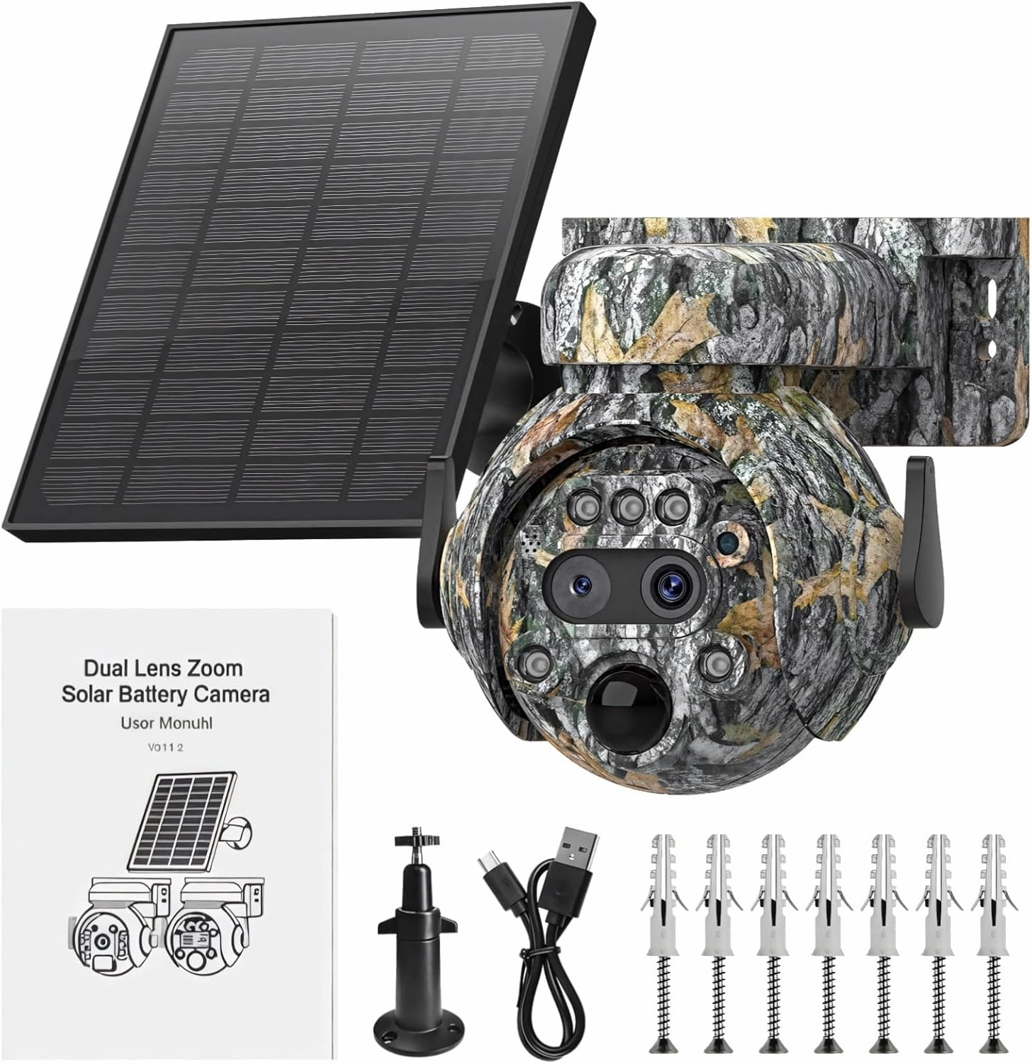 Solar Camouflage Trail Camera, 6Mp Hd Outdoor WiFi, 12X Zoom, 360° View, Wireless Surveillance, Night Vision, Ip65 Waterproof