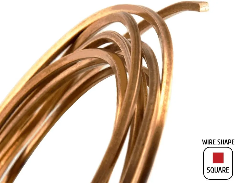 Solid Bare Copper Wire Square, Bright, Dead Soft, 50 Feet, 20 Gauge (Choose 14 to 22 ga.)