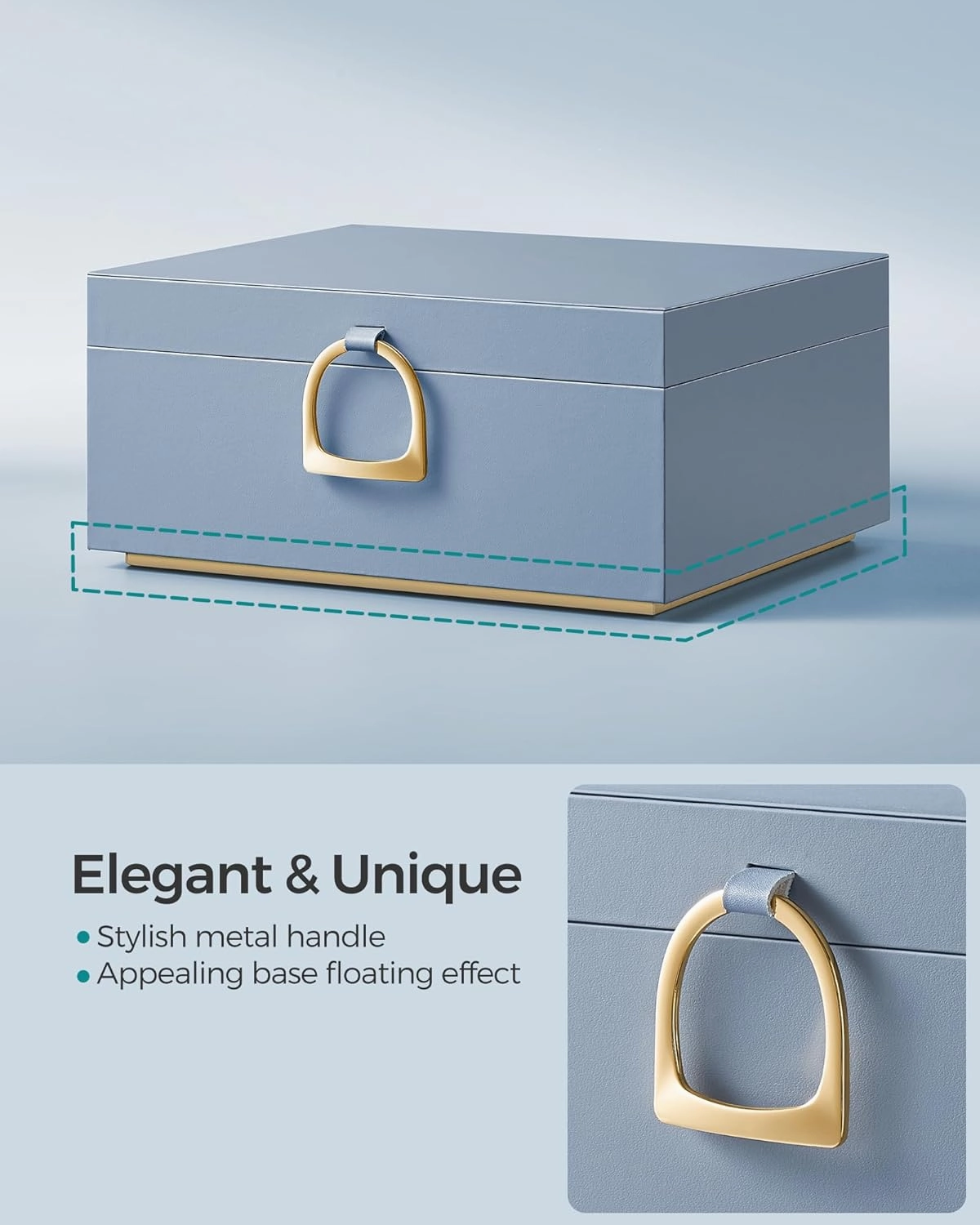 SONGMICS 2-Layer Jewelry Box, Jewelry Organizer with Handle, Removable Jewelry Tray, Jewelry Storage, Floating Effect, 8.1 x 9.4 x 4.3 Inches, Gift Idea, Misty Blue UJBC165Q01