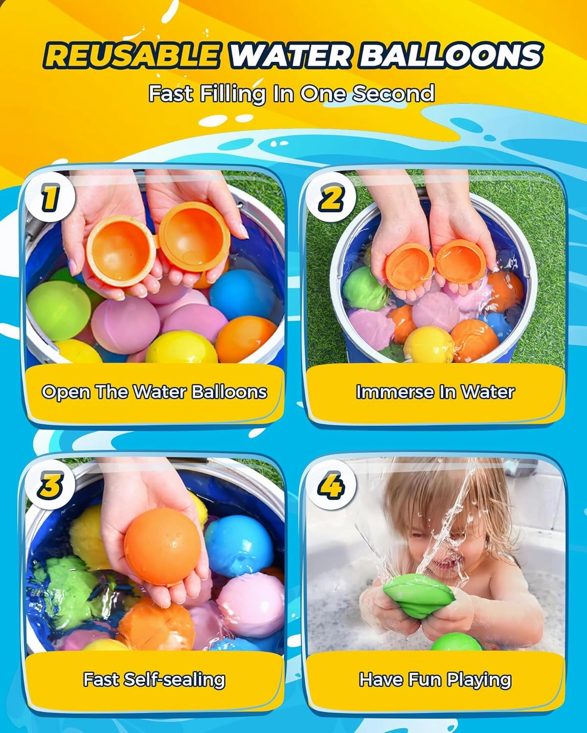 SOPPYCID 10PCS Reusable Water Balloons Quick Fill for Kids, Refillable Magnetic Water Balloons for Pool & Beach, Water Ball Toys for Summer Outdoor Games, Outside Activities