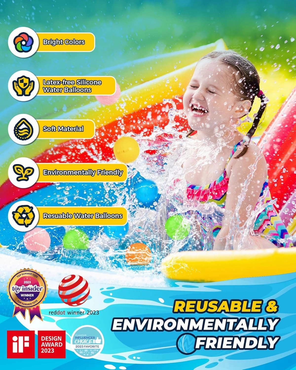 SOPPYCID 10PCS Reusable Water Balloons Quick Fill for Kids, Refillable Magnetic Water Balloons for Pool & Beach, Water Ball Toys for Summer Outdoor Games, Outside Activities