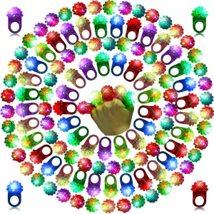 Sosation 100 Pcs Light up LED Flashing Ring Glow in The Dark Bumpy Jelly Ring Finger Light Birthday Party Favors Blinking Decor for Party Favor(Colorful)
